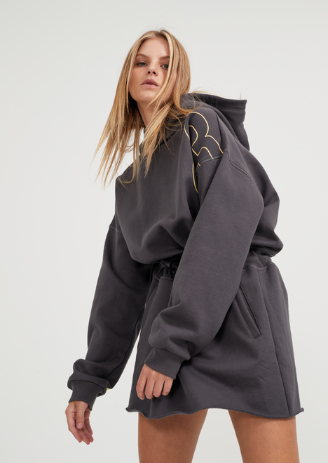 Drop Step Hoodie Dress in Charcoal